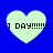 Four light green hearts on a blue background, each containing text reading "1 DAY!!!!!!" with varying numbers of exclamation marks.
