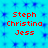 Static pixel art image with red text on a blue background featuring repeated names.