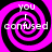 Four identical display a pink and black spiral pattern with white text reading "you I confused" in each