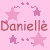 Pixelated pink background with repeated 'Danielle' text, stars, and plus signs in varying shades of pink.