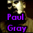six shows a person in brown clothing with changing text overlays: purple "Paul Gray" on the top-left, cyan and red "<3" symbols across other , and green and blue "<3" symbols below