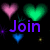 Animated icon with three hearts and 'Join' text on black background, transitioning to pink stars and 'MeganWB6' text on white background.
