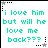 Green pixelated text on white background reads "i love him but will he love me back???" with star icons in corners, animated between gray and black stars.