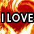 A static image with a fiery red and orange heart-patterned background, featuring bold text "I LOVE MY QUEEN" at the top, "LIZ" in the lower left, and a white heart symbol on the right.