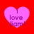 Four pink hearts on red background with purple text 'i love liam!' inside each heart, varying in pixelation and clarity across frames.