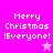 Merry Christmas!Everyone! text in white pixelated font on pink background with star symbols, two variations of color and star visibility.