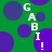 Green background with overlapping purple circles; white text 'GABRI!' vertically aligned on each circle.