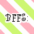 Static image with diagonal pink and green stripes background, displaying six distinct text words in black stylized font.