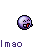Pixelated purple circular character with red mouth and white eyes, displaying multiple expressions including open-mouthed laughter, neutral face, and side profile across a