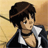 Pixelated anime-style character with brown hair and a black jacket over a white shirt, set against a yellowish background.