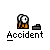 Pixel art animation of a character with white hair and orange clothing interacting with a gray object, showing sequential actions including movement, weapon use, and text display.