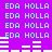 Cyan text 'EDA HOLLA' repeats across a purple background with white horizontal bars shifting positions between frames.