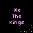 Pixelated text "We The Kings" in pink on black background with yellow dot animations.