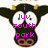 Pixelated image of a character with dark hair and yellow accents, overlaid with pink text reading 'i luv south park' against a white background.