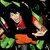 Pixelated image of a person with long dark hair in green and black clothing holding an orange object, next to red text reading "my heart screams 4 u!" on white background.