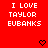 Red background with repeated white text "I LOVE TAYLOR EUBANKS" and black pixel hearts in a , partially cropped on the right side