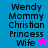 Four display text 'Wendy Mommy Christian Princess Wife' with a star icon; top-left and bottom-left show pink and cyan stars respectively against blue and pink backgrounds