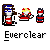 Animated contact sheet of 13 frames showing a pixel art animation sequence featuring American flag motifs, cartoon characters, and fiery effects with 'Everclear' text below each frame.