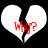 Two white broken heart shapes with red text 'Why?' on black background, each heart split into two halves with a jagged black crack between them.