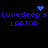 Pixelated blue text 'Lovedeep's LAPTOP' appears twice on a black background, with one version featuring a heart symbol above the first line and another showing a starburst pattern.