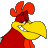 A 48x48 pixel animated contact sheet showing two frames of a cartoon rooster character with red body, yellow beak, and orange comb against gray background.