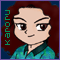 Pixelated cartoon character with red hair and teal shirt, green vertical text on left side.