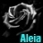 Pixelated grayscale rose with trailing smoke-like tendrils above cyan text reading 'Aelia' on black background.