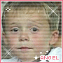 A child with light brown hair and blue eyes appears in two side-by-side frames, each bordered by a pink outline.