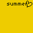 Yellow background with two black pixelated 'summer' texts, one with a heart symbol replacing the 'e' in 'summer'.