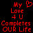 Red pixelated text and a heart symbol on a black background, with one version showing a heart and another showing a space where the heart was.