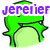 Pixelated green cartoon character with purple text above, gray character with blue text, and black text with green character below.