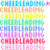 repeated 'CHEERLEADING' text in rainbow colors with a small pink square on the right edge, displayed as an animated sequence