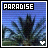 Two side-by-side pixelated images of a blue sky background with dark tree silhouettes and white text reading PARADISE at the top, each featuring a small heart symbol in the bottom right corner.