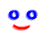 Three distinct pixelated face expressions on a gray background: blue circular eyes with red smile, black angular eyes with flat red mouth, and star-shaped black eyes with downturned red mouth.