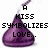 Two purple Hershey's Kiss-shaped icons with pixelated text overlays reading 'A KISS SYMBOLIZES CHOCOLATE!!! LOVE.' and 'LOVE OF CHOCOLATE!!! LOVE.' on a white background.