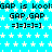 A static image with a bright cyan background covered in white star patterns, displaying repeated text and symbols.