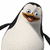 Pixelated penguin with white body, black wings and head stripe, orange beak showing pink tongue, blue eyes, smiling expression on plain background.