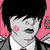 Pixelated static image of a character with black hair, pink side elements, and gray skin tones against a white background.