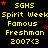 Yellow text on black background with red stars, repeating 'SGHS Spirit Week Famous Freshman 2007<3' in