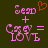 Pixelated text and symbols on dark green background with pink and orange elements, showing 'Sero' plus 'Crew' equals 'LOVE' in two states.