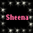 Black background with white star-like sparkles and four instances of pink text reading "Sheena" arranged in two