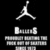 White silhouette of a jumping basketball player above text reading 'Bulls' and 'PRESIDENT BURKE THE FINE ART OF GAMES', with the top jump figure slightly larger than the bottom one.