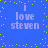 Blue background with yellow dots and four identical text blocks reading 'i love steven' in light purple pixelated font arranged in a