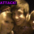 Pixelated image of a person with light brown hair in a high ponytail, wearing a dark top, with purple text reading "ATTACO!" in top-left and bottom-right corners.