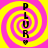 Four identical vertical display a yellow and pink spiral background with black text reading "PLUR" and a small heart symbol below the text