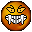 pixelated orange circular icons with white teeth and red accents, showing sequential changes in eye color from yellow to red