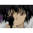Anime-style character with dark hair and red eyes in three sequential animation frames showing facial expression changes.