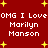 A 4-frame animated contact sheet showing a red background with yellow stars and repeated white text "OMG I Love Marilyn Manson" in pixelated font, arranged in two rows of two frames each.