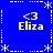 Blue background with white dashed lines and star shapes forming a , four yellow text blocks reading '<3 Eliza' at each corner