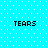 Four identical pixelated text displays of 'TEARS' on a cyan background with white dots, arranged in a pattern